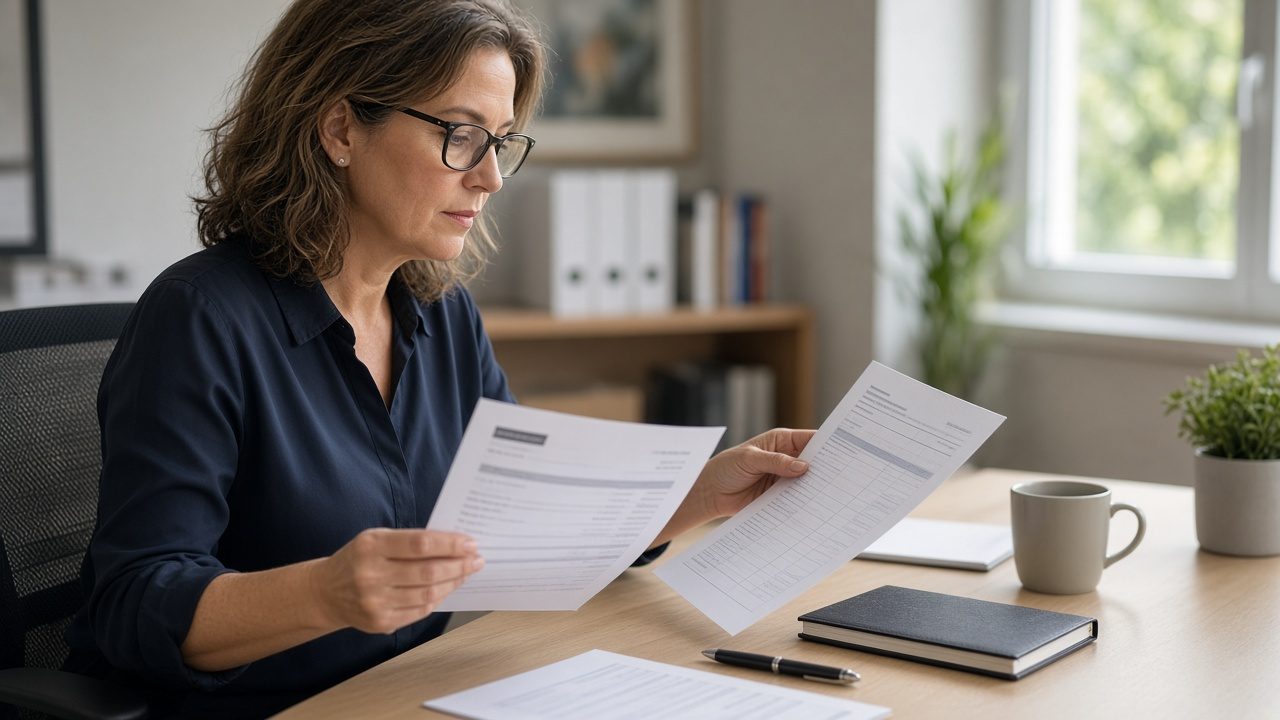Weekly tax table: a payroll officer comparing a weekly payslip with an ATO withholding chart